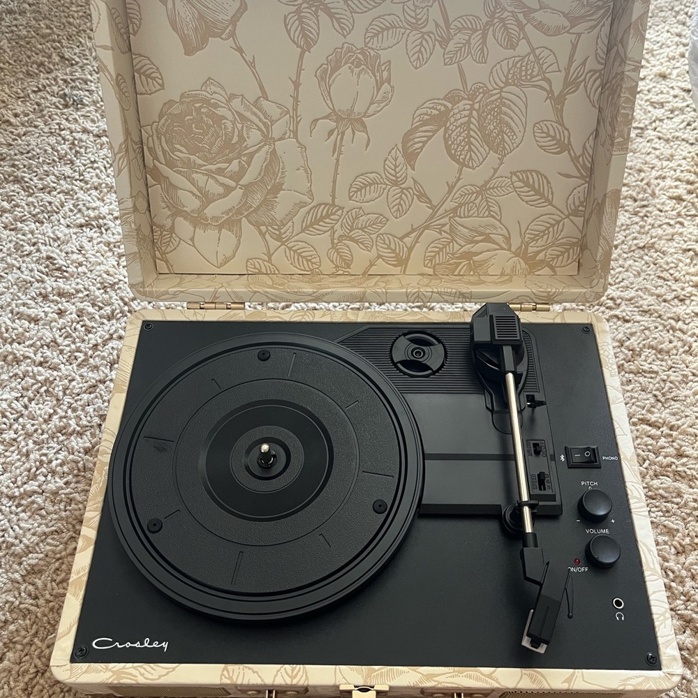 Floral Cream & Gold Crosley Record Player - Picture 2 of 6